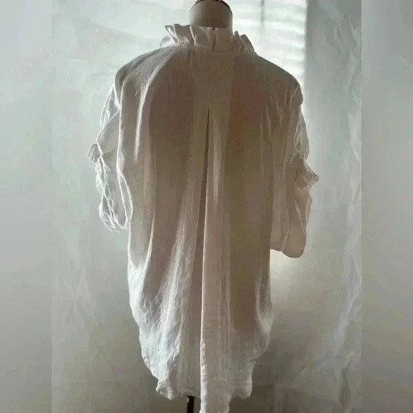 JAG 100% Linen Ruffled Collar White Blouse - Picture 2 of 7